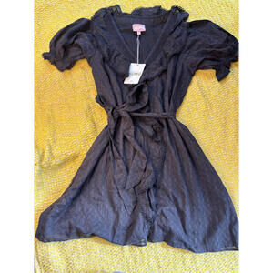 Mumu Black Wrap Dress with Lace Trim Size Medium